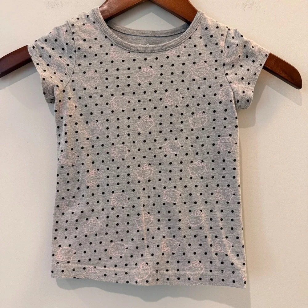 Hello Kitty Sanrio Denim 2 Piece Dress Set Embroidered Blue Grey Polka Dot 5 EUC